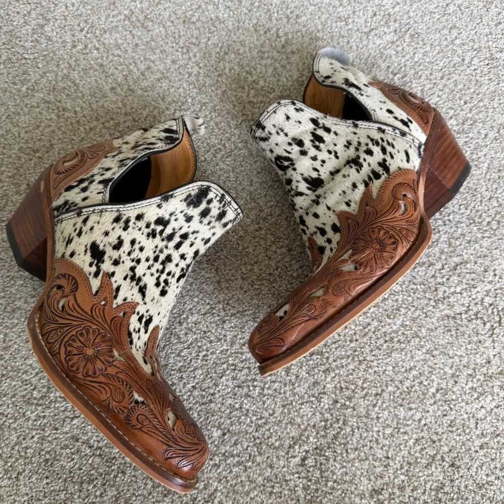 Myra West Street Cowhide & Hand Tooled Leather Booties Size 6 Western Cowgirl